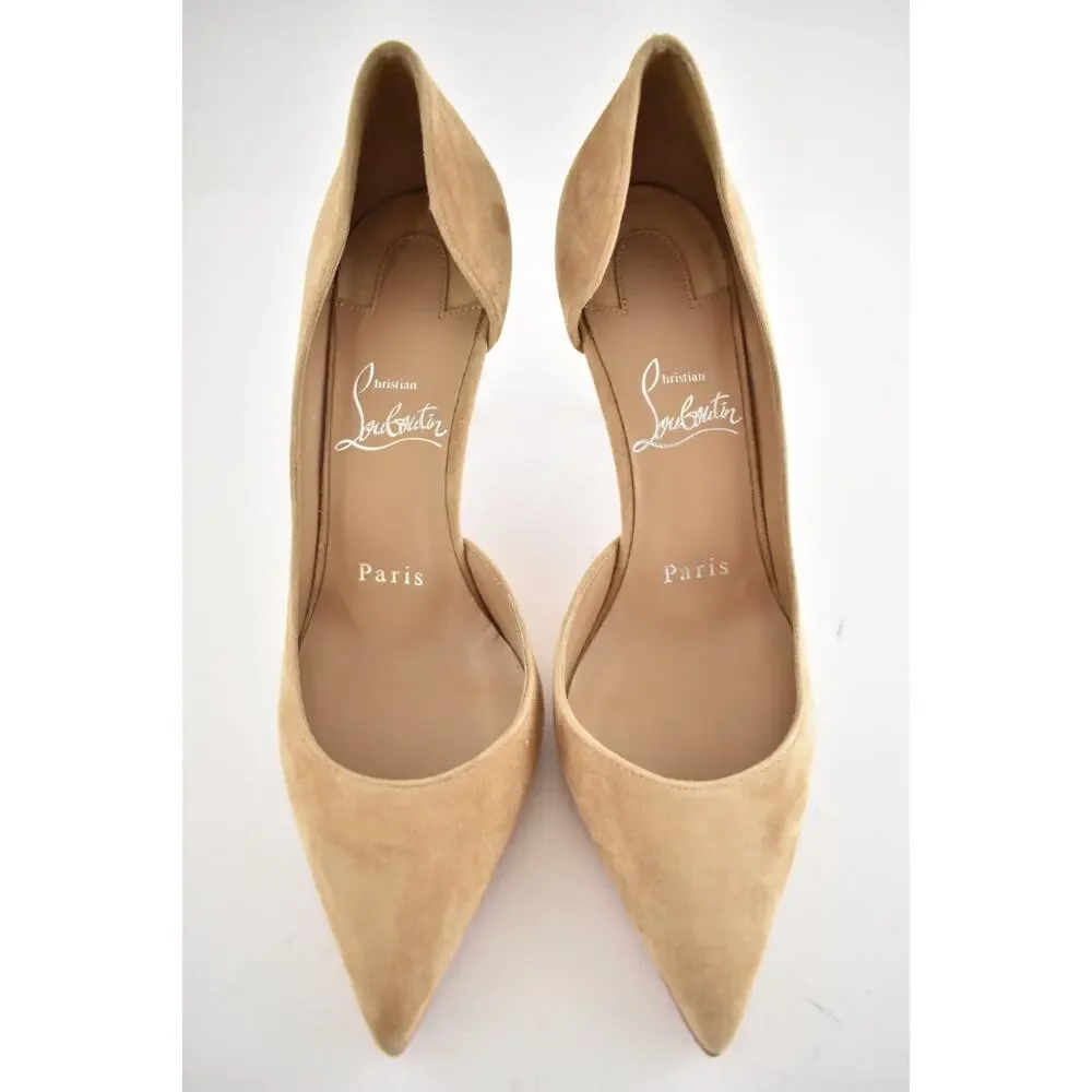 Christian Louboutin Iriza 85 Lionne Beige Suede D'orsay Classic Heel Pump 35